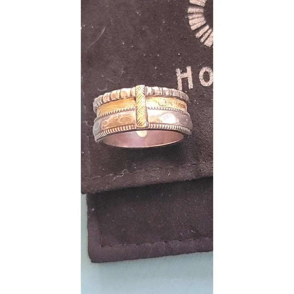 Men's Custom Ring Wedding Band Recycled Sterling & Gold Hot Rox sz 11.5- 11.75